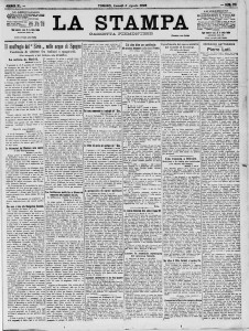 La Stampa del 6 agosto 1906 con l'annuncio del naufragio del Sirio