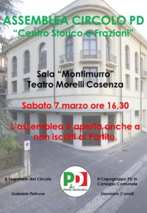 Assemblea I Circolo PD Centro Storico e Frazioni sabato 7 marzo 2020