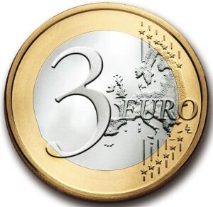 Falsa moneta di tre euro